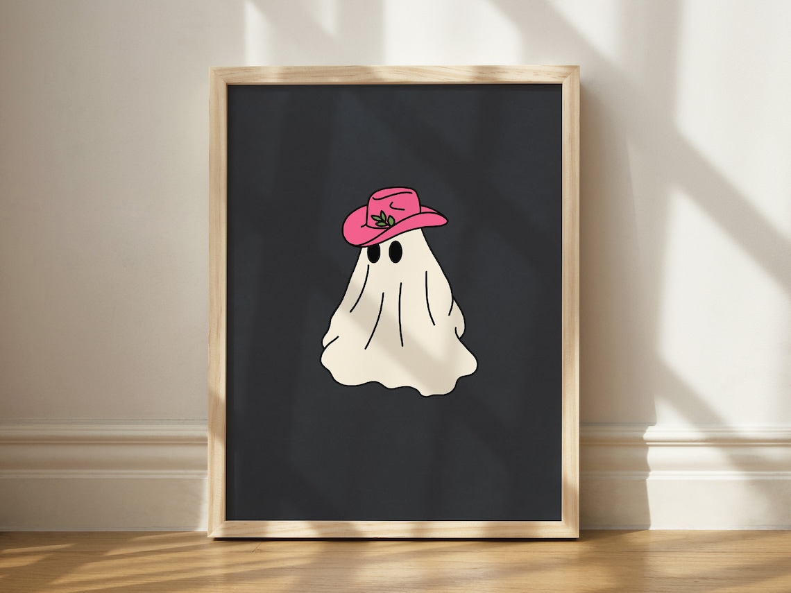 Hot Pink Cowboy Hat Halloween Poster, Seasonal Decor
