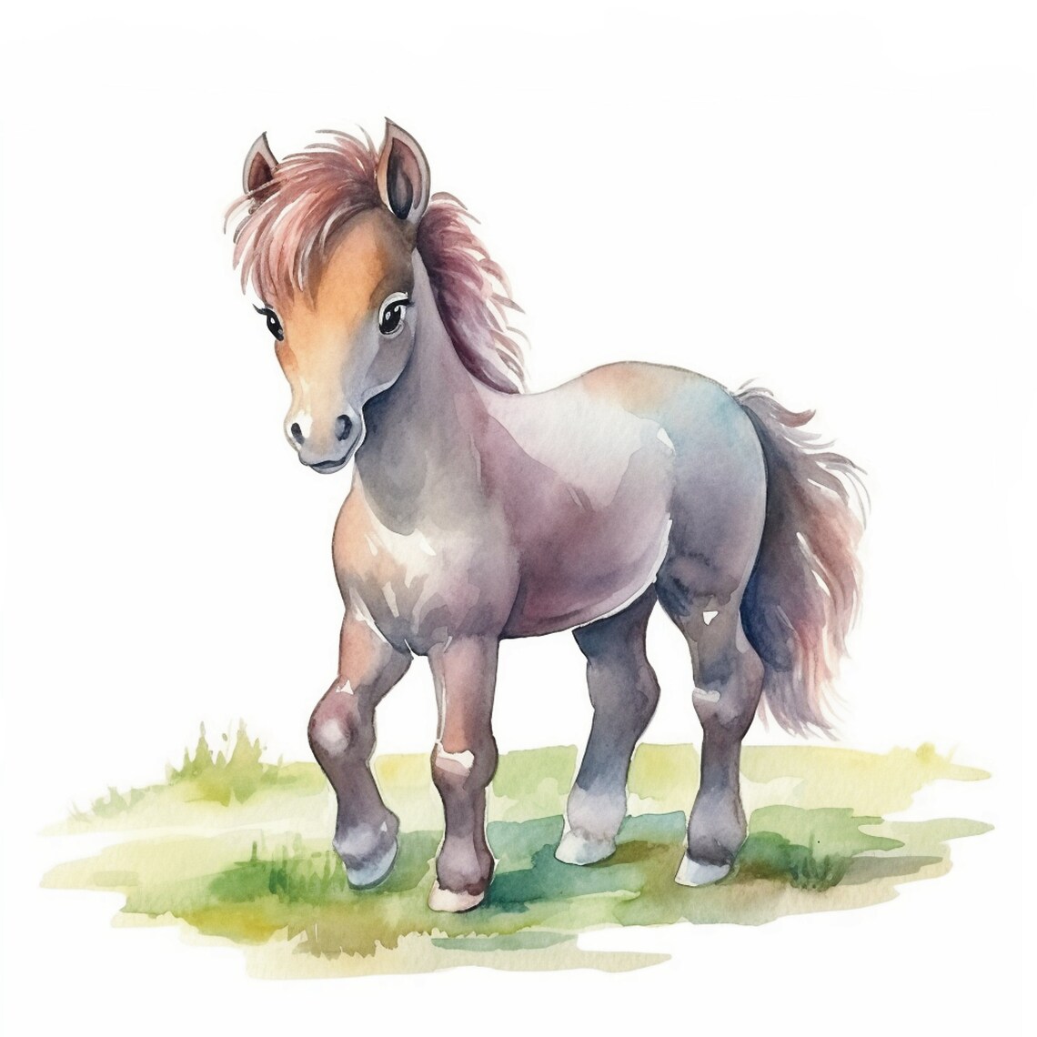 Cute Watercolor Pony, Children's Room Art Print