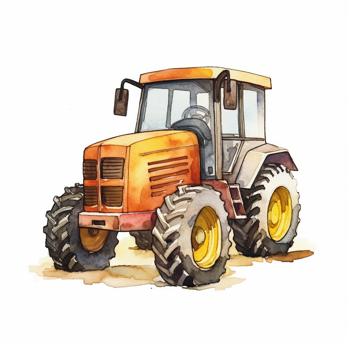 Watercolor Orange Tractor Kids Room Farm Nursery Keepsake Poster