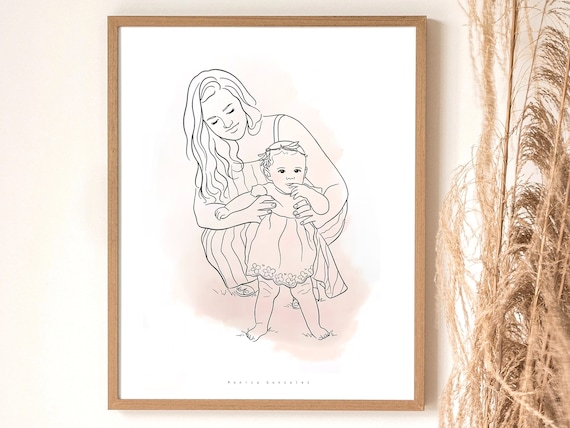 Custom Line Drawing From Photo Custom Line Art Line Work Portrait Custom Frame Illustration Custom Gifts Family Print