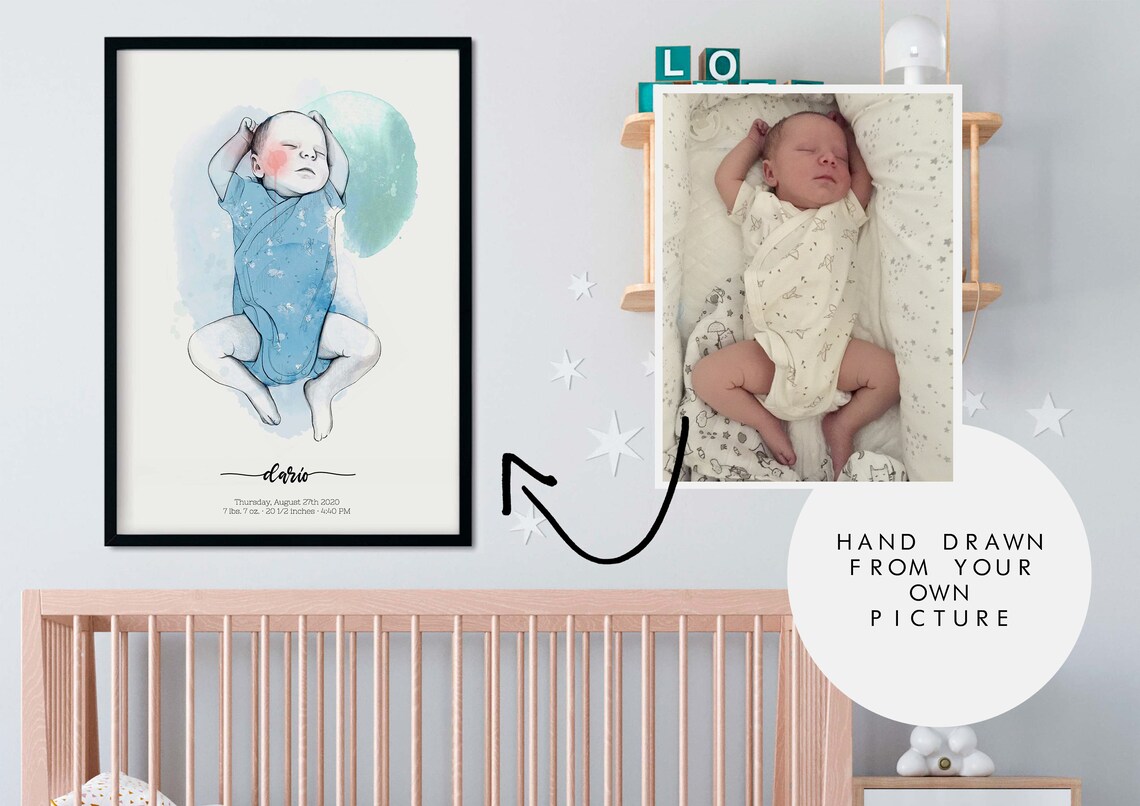 Baby Girl in Pink Onesie Birth Announcement Nursery Portrait Poster - Image 3