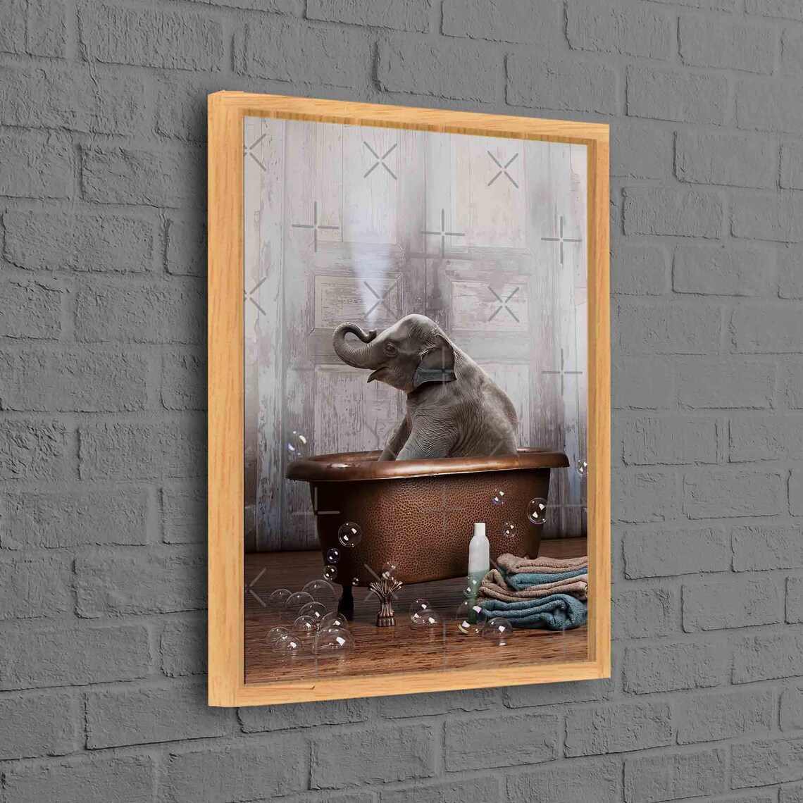 Bathtub Elephant Animal Art Print, Cute Bathroom