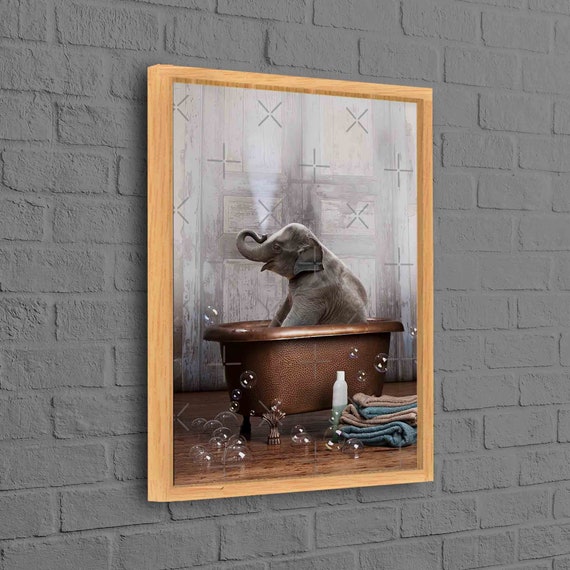 Bathtub Elephant Animal Art Print, Cute Bathroom