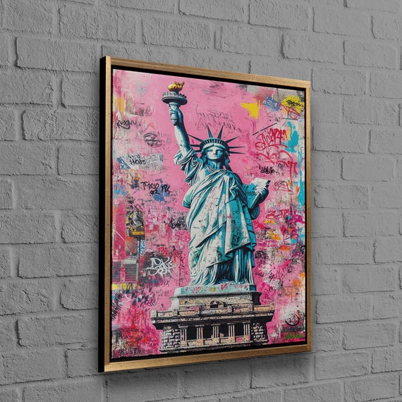 Abstract Wall Art Moderni Pink Artwork Graffiti Canvas Poster The Statue Of Liberty Housewarming Gift