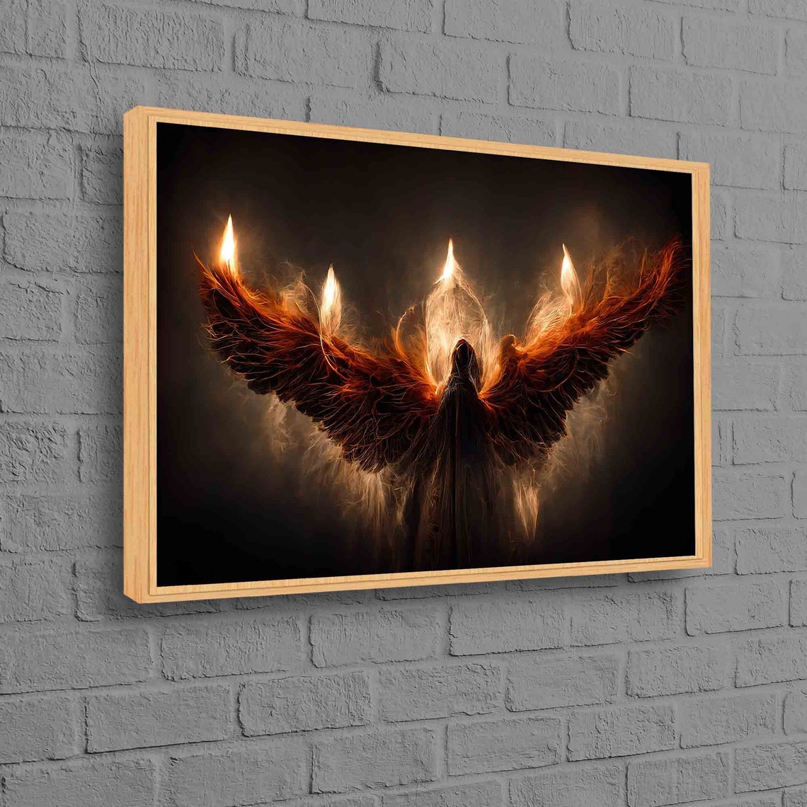 Dark Angel Fire Wings Fantasy Spirit Art Dramatic Canvas Poster