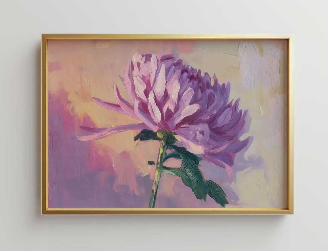 Chrysanthemum Oil Painting Art Print, Modern Floral