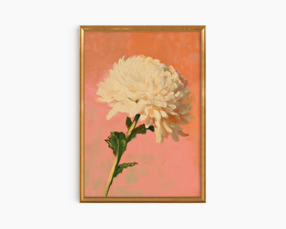 Framed Chrysanthemum Fine Art Print Neutral Minimalist Wall Decor