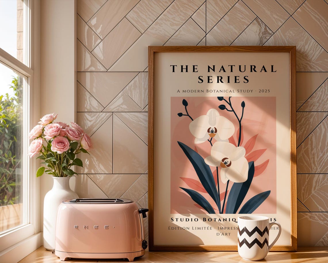 White Orchid Duo Botanical Art With Navy Leaves Modern Wall Art