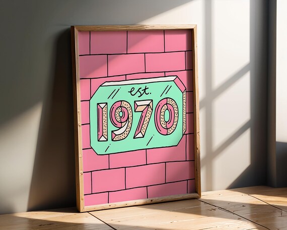 Est 1970 Retro Pastel Typography Birthday Number Milestone Poster