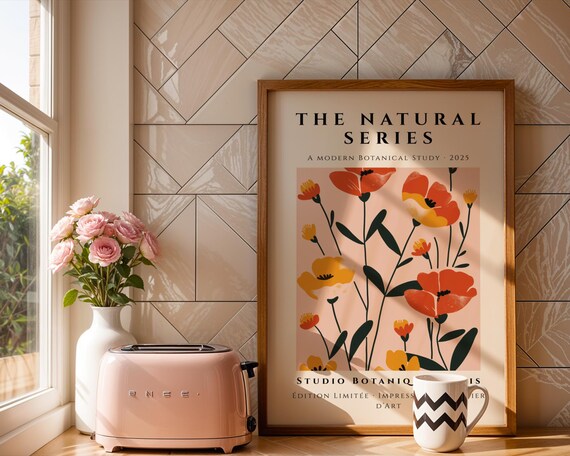 Bold Poppy Bloom Botanical Art Print Modern Orange Yellow Floral Wall Decor Kitchen Girly Office Living Room