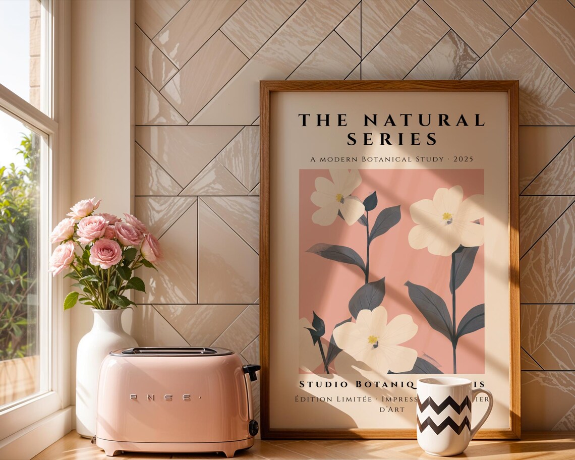 White Blossoms Botanical On Rose Pink Natural Series Floral Wall Art