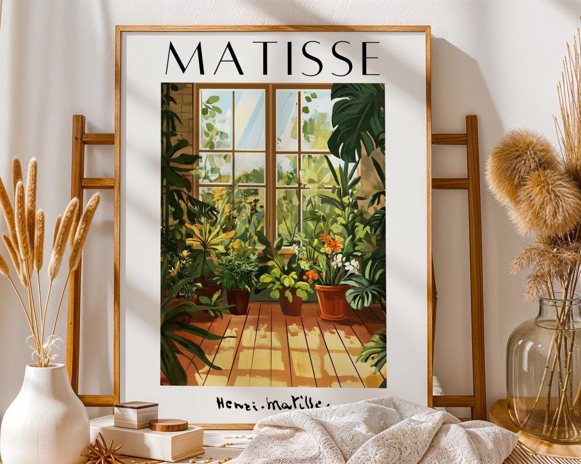 Matisse-Style Sunlit Greenhouse Window Tropical Botanical Art Poster