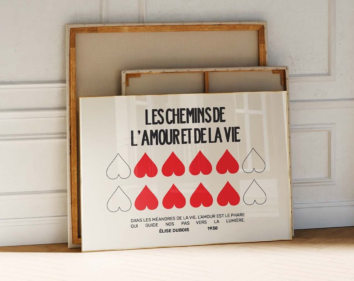 Les Chemins de L'Amour et de la Vie French Heart Quote Poster 1938