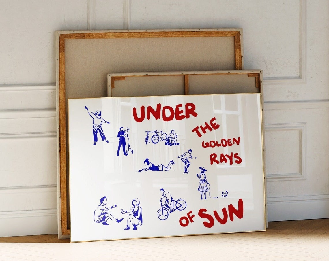 Horizontal Under The Golden Rays Of Sun Blue Doodle Summer Art Poster