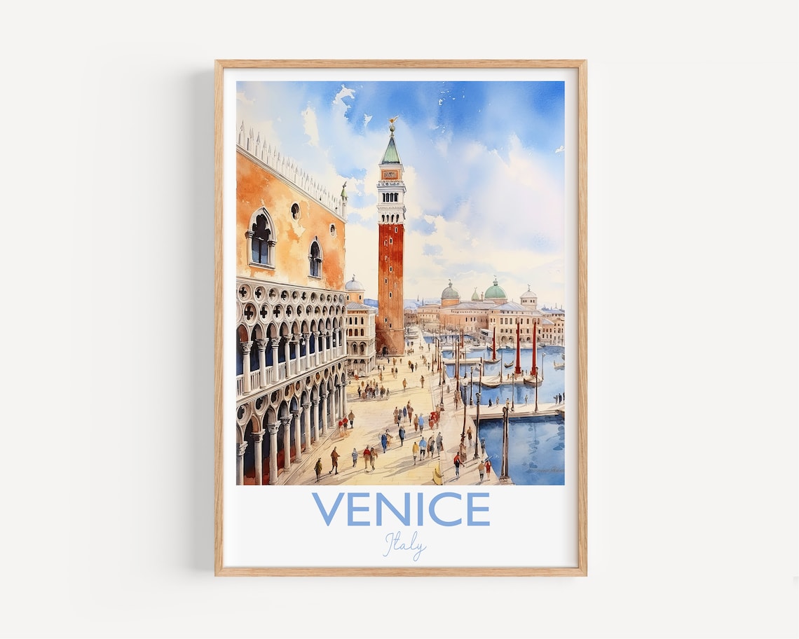 Venice Italy Grand Canal Watercolor St Mark Square Art Poster