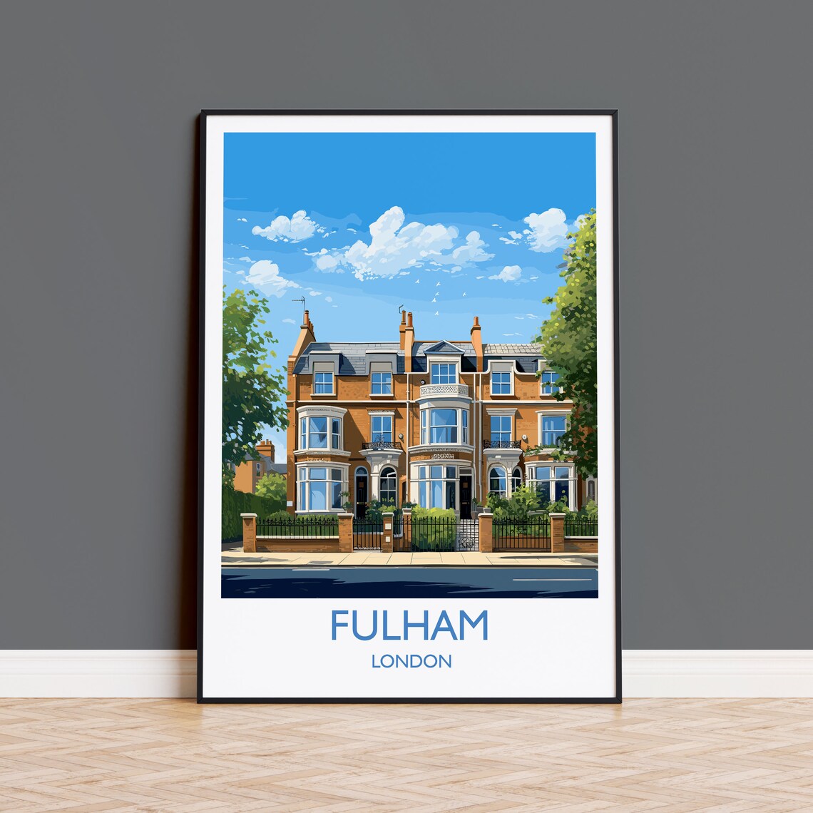 Fulham London Victorian Terraced Houses Street Scene Travel Poster