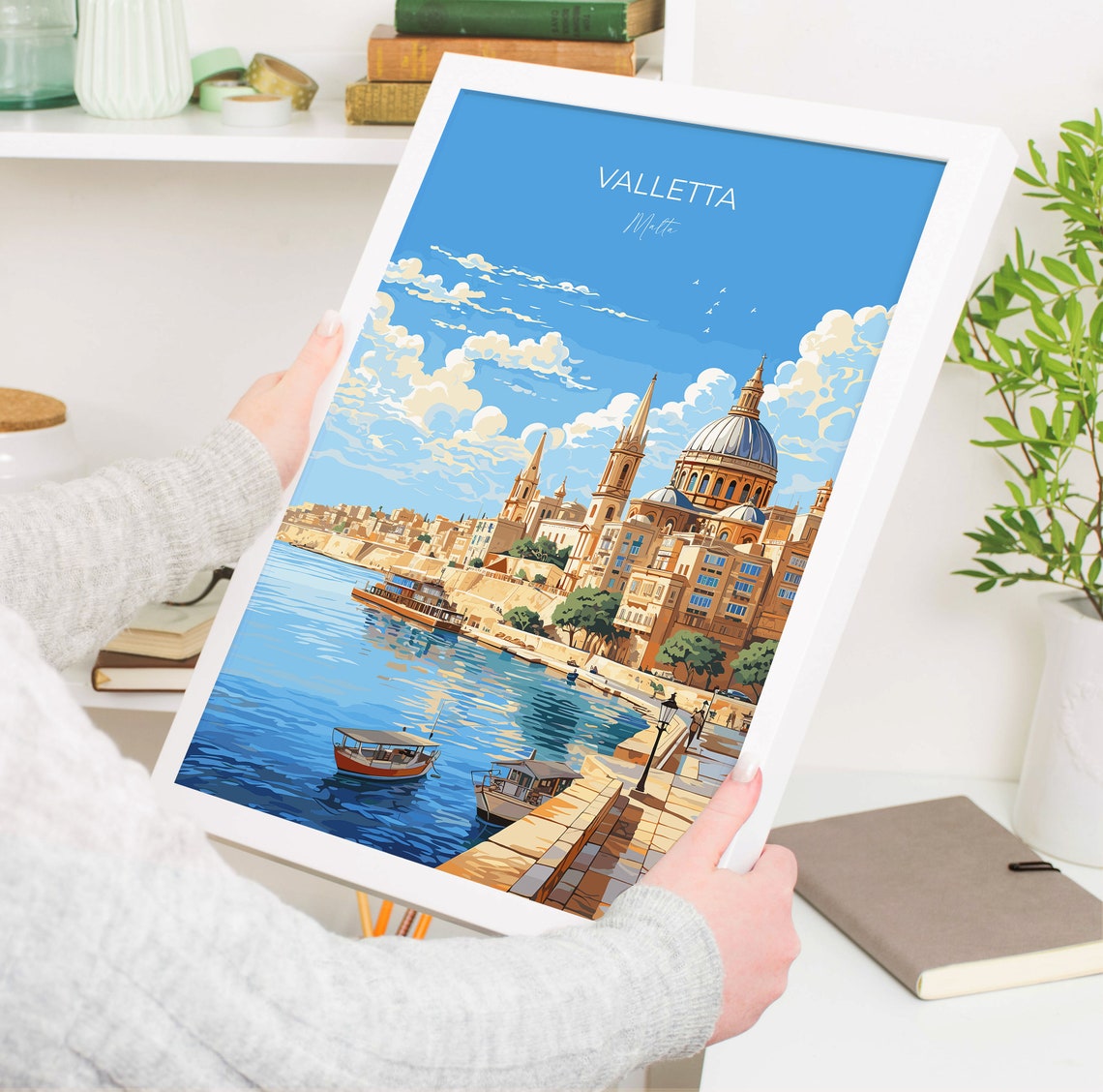 Valletta Malta Harbor Waterfront Domed Church Coastline Poster - Image 5