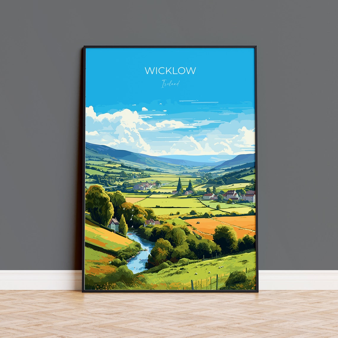 Wicklow Ireland Rolling Hills River Valley Travel Poster Countryside