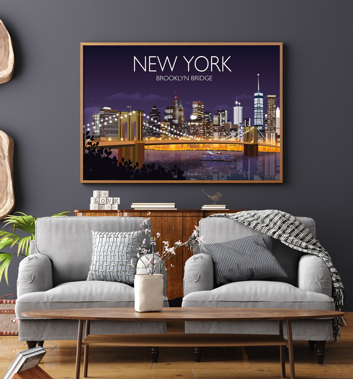 New York Brooklyn Bridge Travel Poster, Travel Print - Image 3