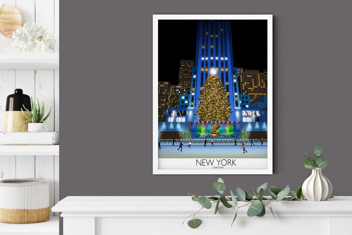 New York At Christmas Travel Poster, Holiday Cityscape - Image 4