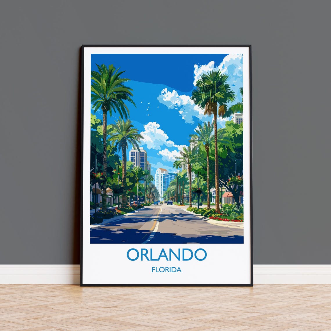 Orlando Florida Palm Boulevard Downtown Towers Sunny Travel Poster