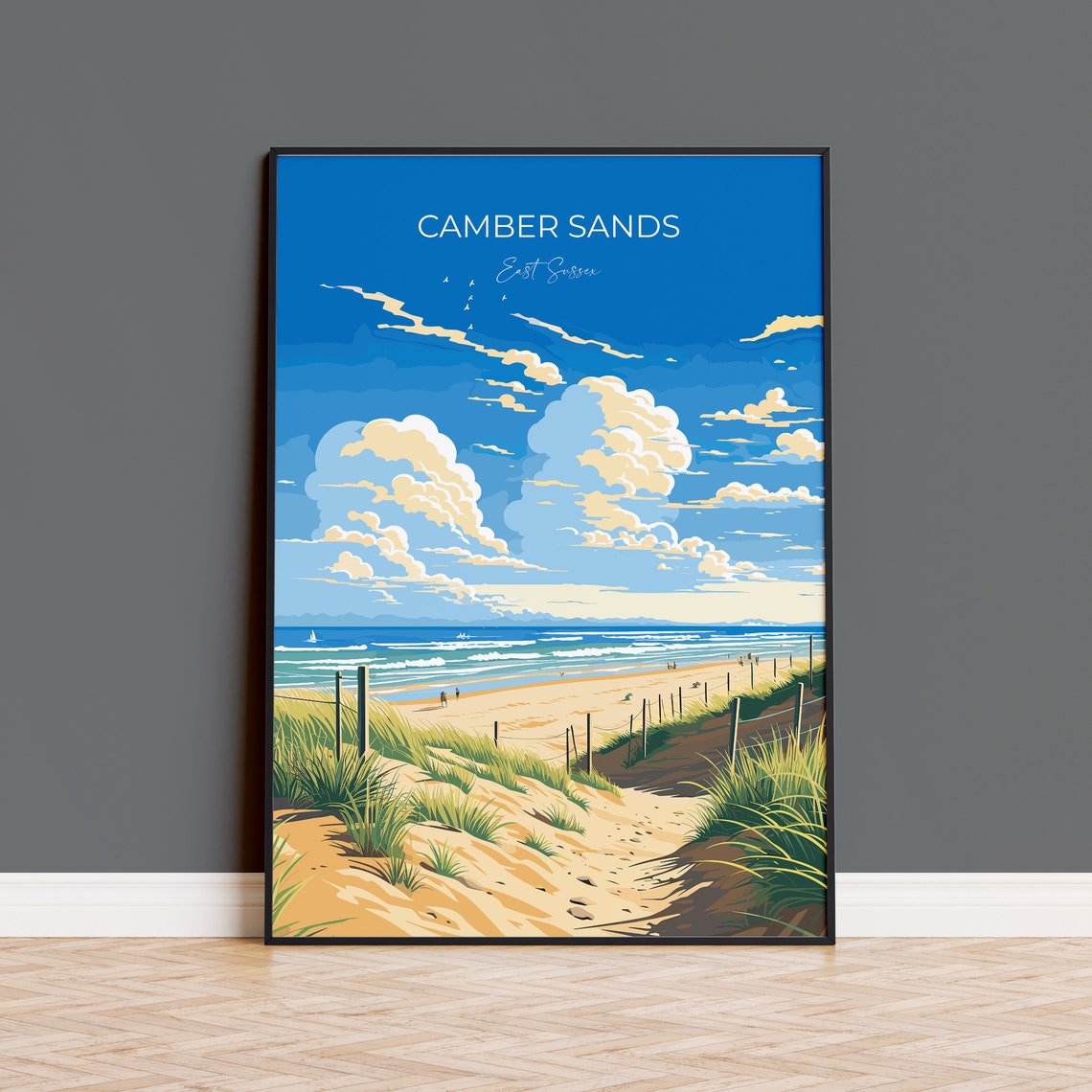 Camber Sands Travel Poster Wall Art Camber Sands Travel Print East Sussex English Coastal Art Camber Sands Gift Wall Art Print