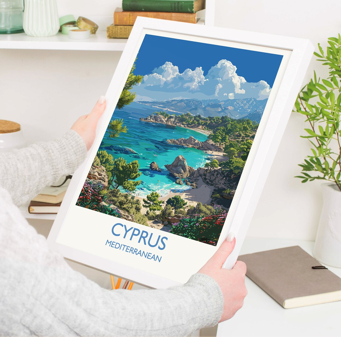 Cyprus Mediterranean Rocky Cove Beach Mountains Turquoise Water Poster - Image 3