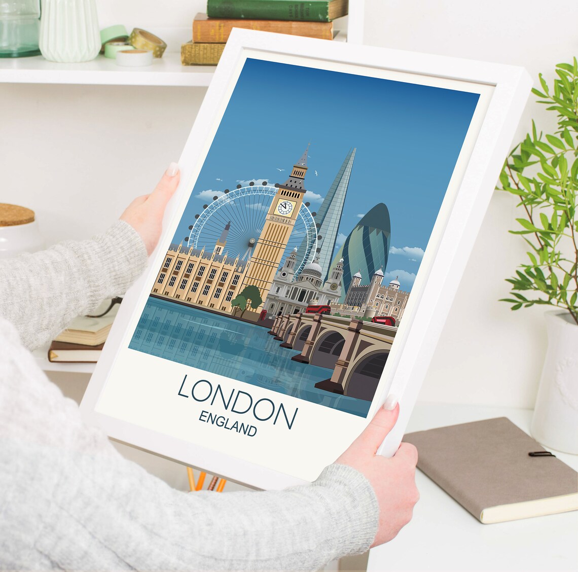 London Travel Poster, St Pauls Cathedral and Big Ben - Image 3