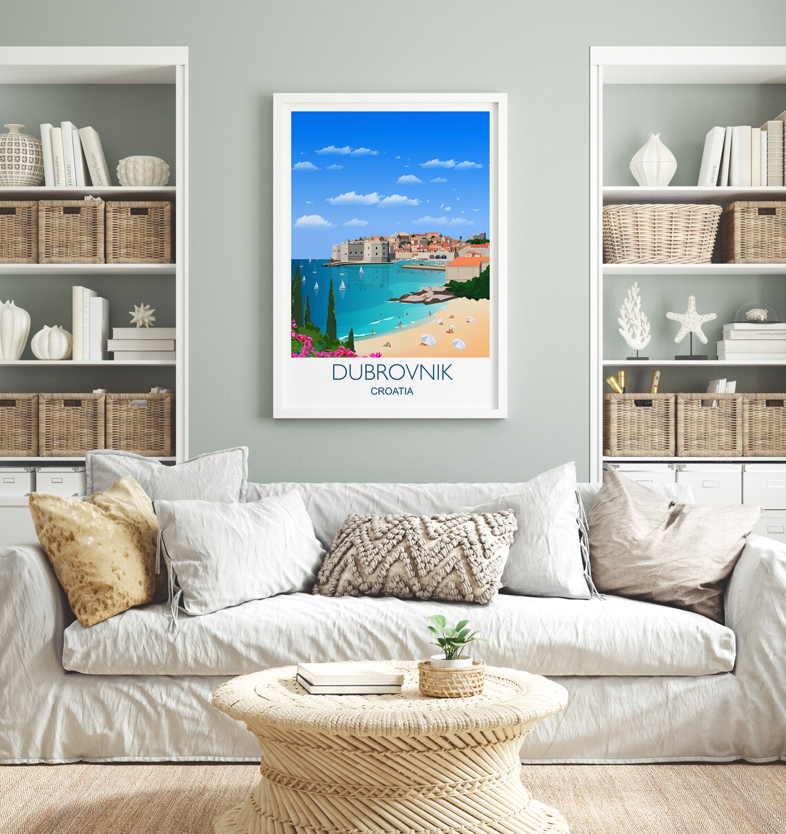 Dubrovnik Croatia Adriatic Coast Old Walls Beach View Art Poster - Image 2