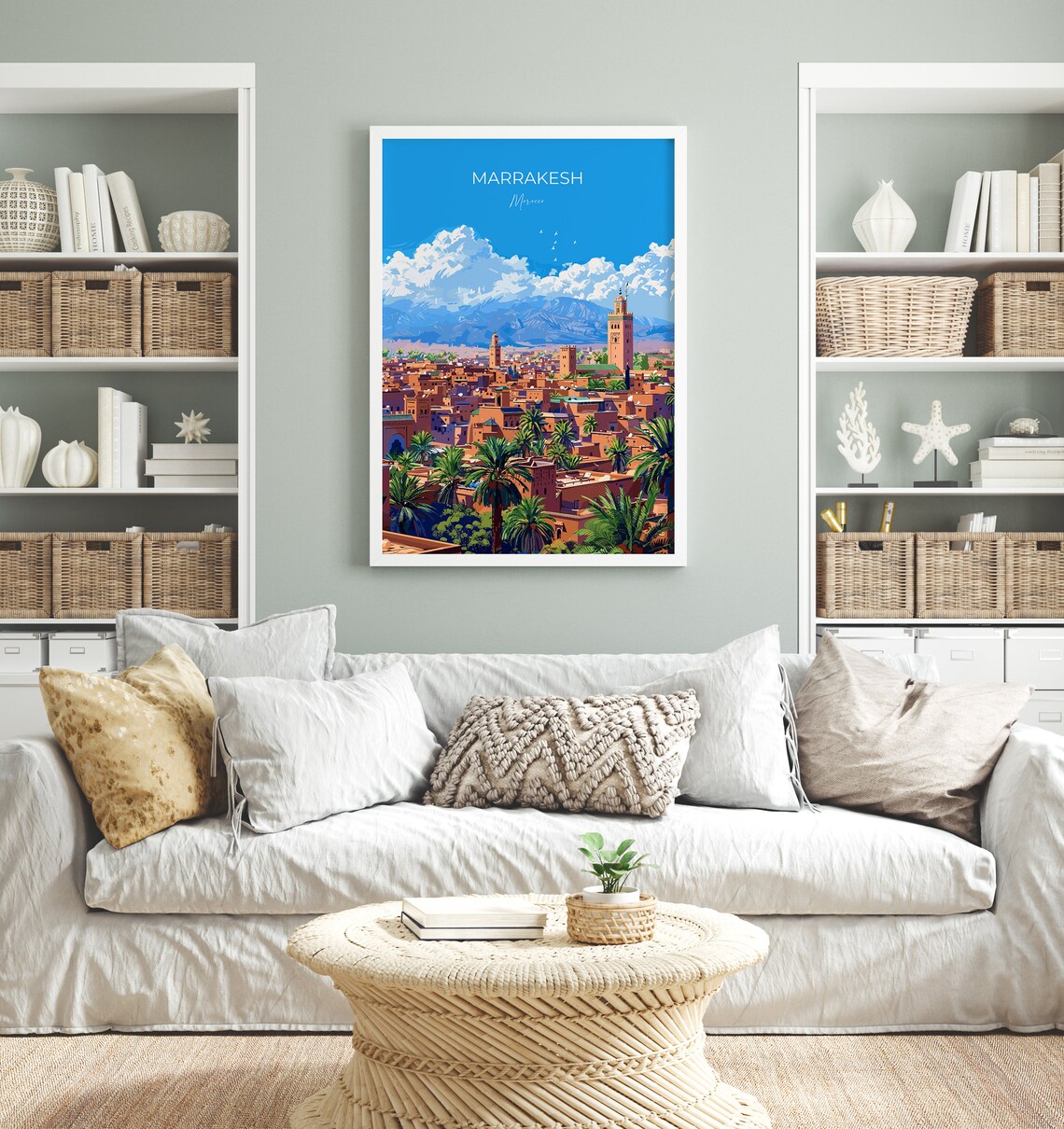 Marrakesh Morocco Medina Skyline Minaret Atlas Mountains Travel Poster - Image 2