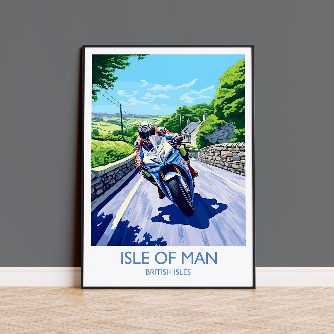 Isle of Man Travel Poster, Motorbike Racing Art