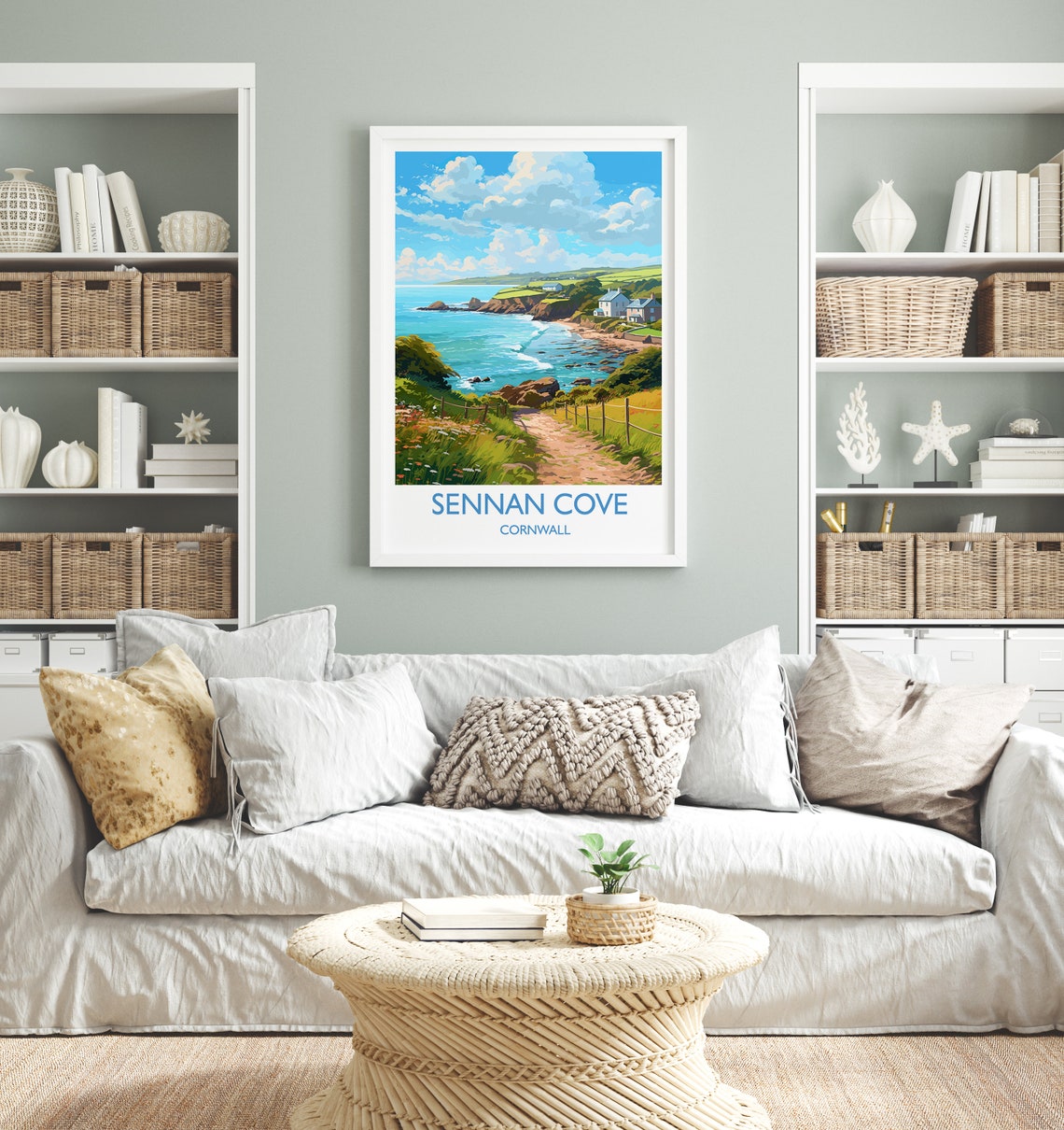 Sennan Cove Cornwall Coastal Path Sea View Cottages Travel Poster - Image 4