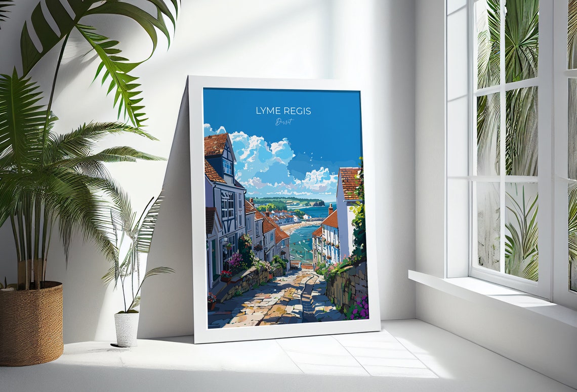 Lyme Regis Dorset Old Town Street Ocean Vintage Script Poster - Image 3