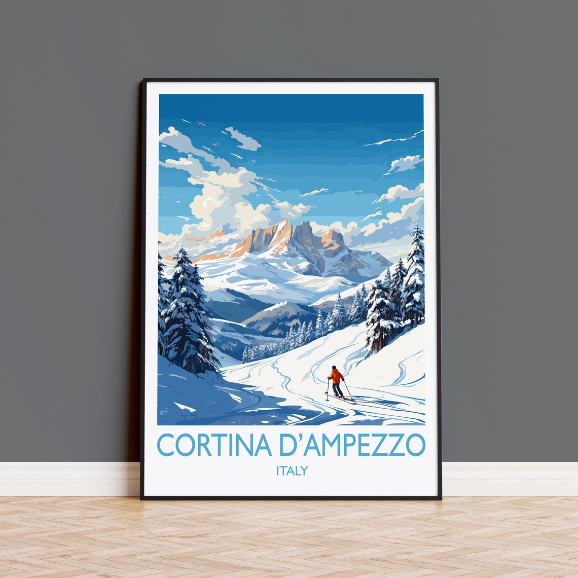 Cortina Dampezzo Wall Art Travel Poster Travel Print Of Cortina Dampezzo Ski Poster Art Gift Italy Dolomites Ski Art Travel Lovers Gift