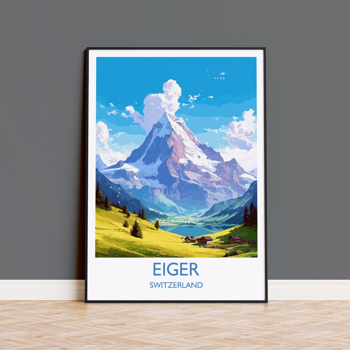 Eiger Switzerland Alpine Mountain Summit Valley View Art Poster