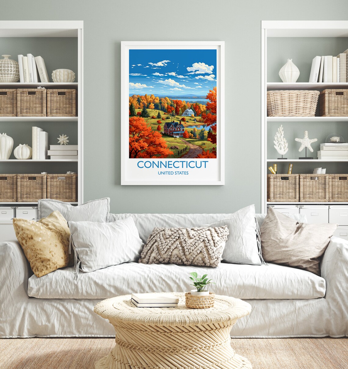 Connecticut Travel Poster, Autumn Fall State Art - Image 4