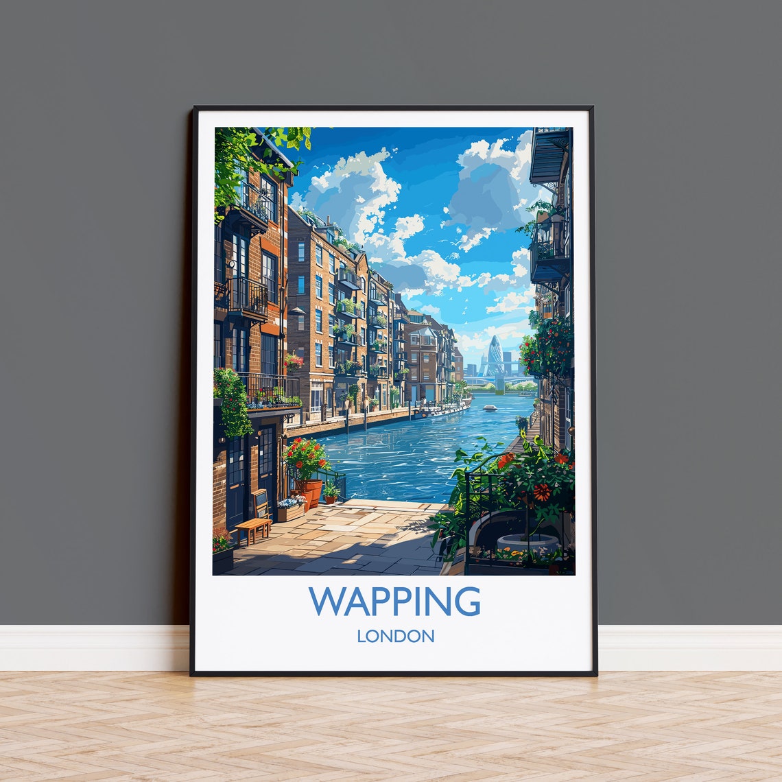 Wapping London Thames Riverside Walk Historic Wharfside Travel Poster