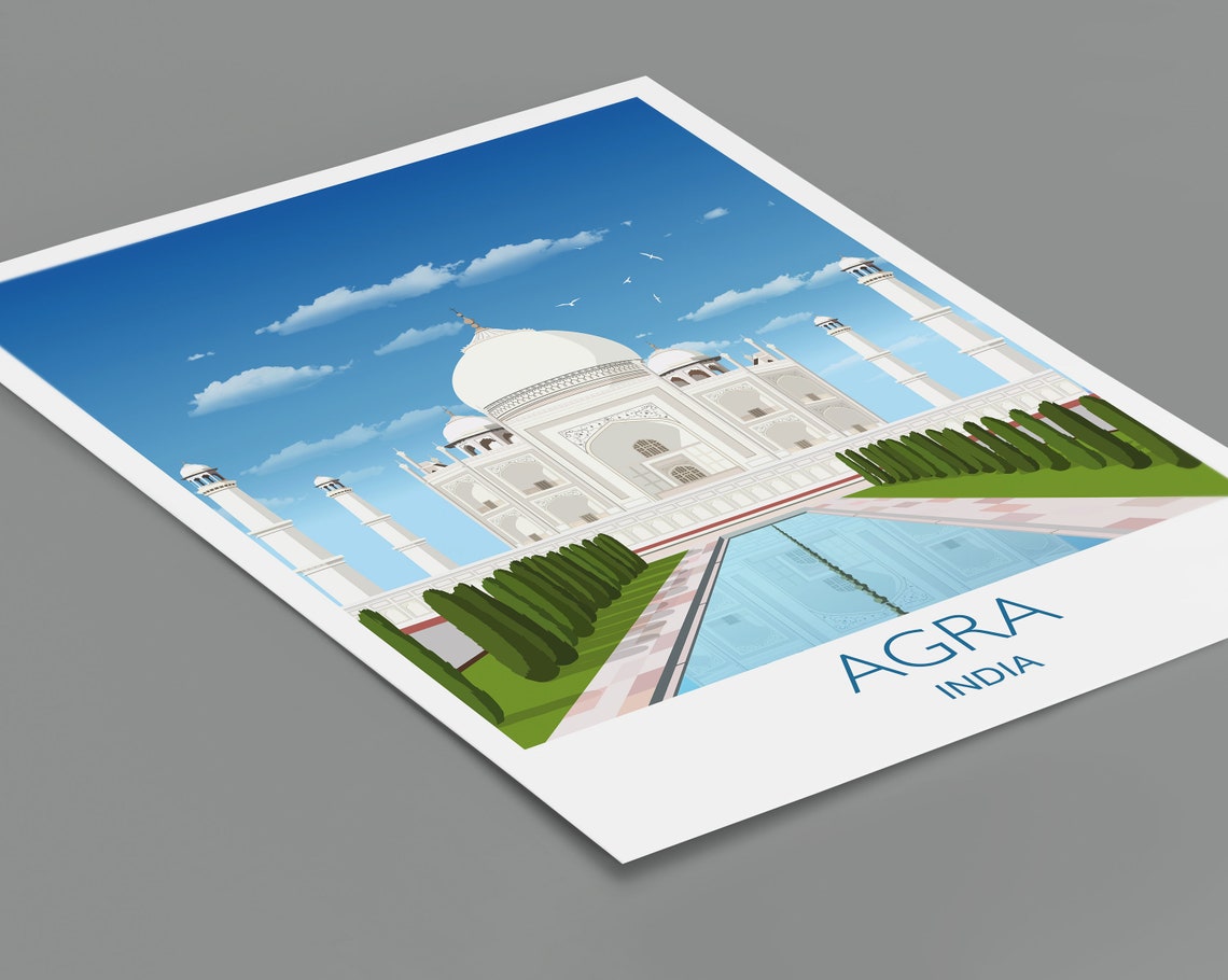 Agra India Taj Mahal Bright Day Gardens Pool Symmetry Art Poster - Image 2