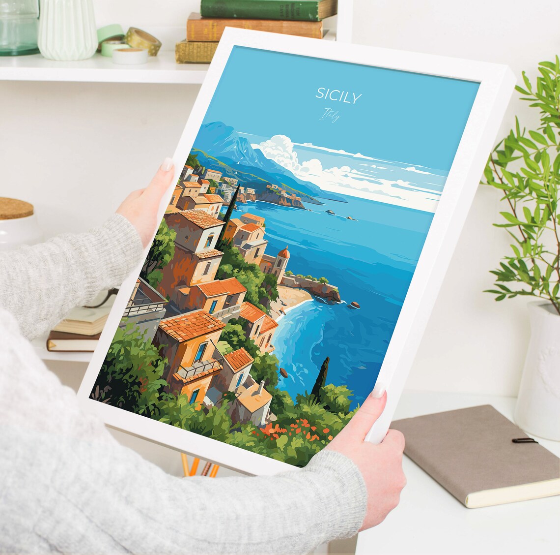 Sicily Italy Hillside Village Bay Coast Scenes Travel Poster - Image 5
