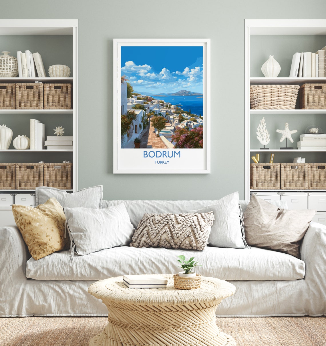 Bodrum Turkey Whitewashed Hillside Coastal Town View Art Poster - Image 4