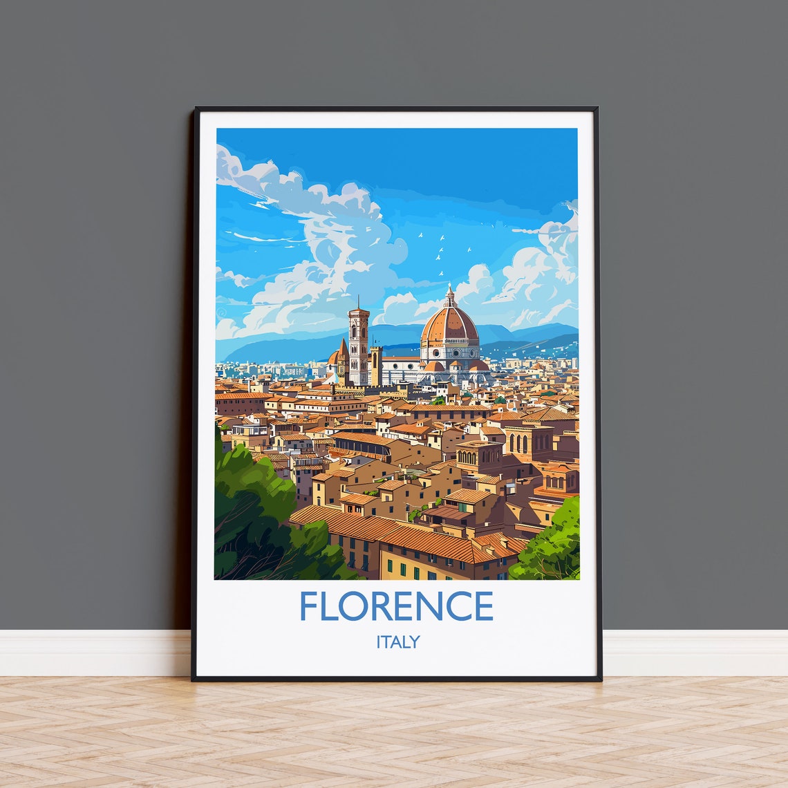 Florence Italy Duomo Cathedral Cityscape Skyline Travel Poster