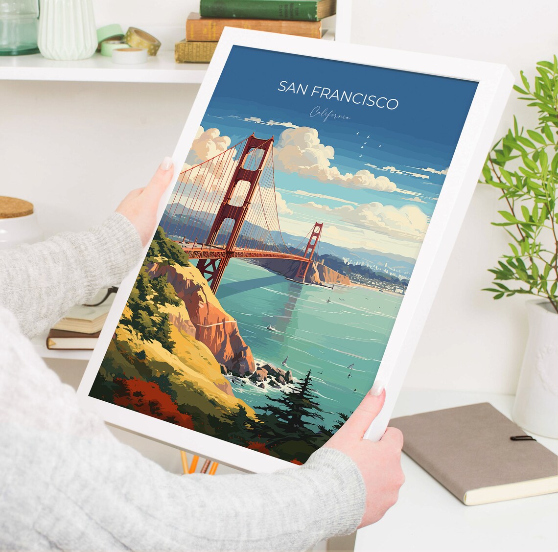 San Francisco California Golden Gate Bridge Sky Clouds Travel Poster - Image 5