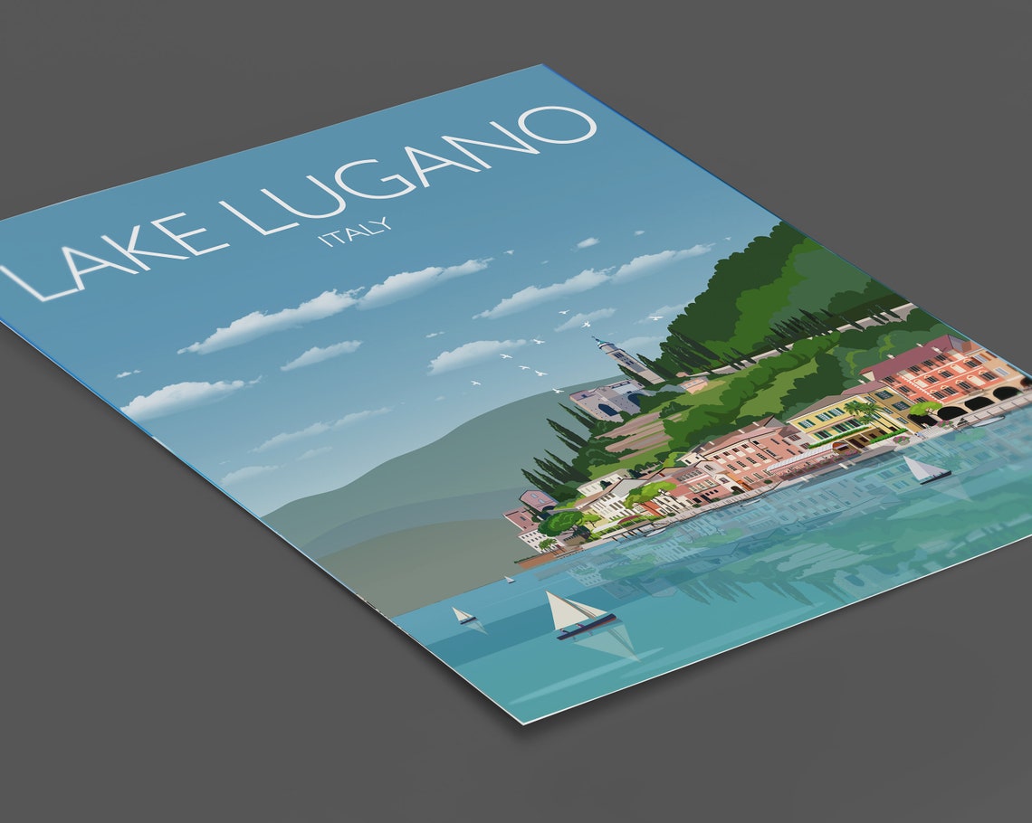 Travel Poster Of Lake Lugano Travel Print Of Lake Lugano Lake Lugano Italy Italy Travel Poster Italian Lakes - Image 2
