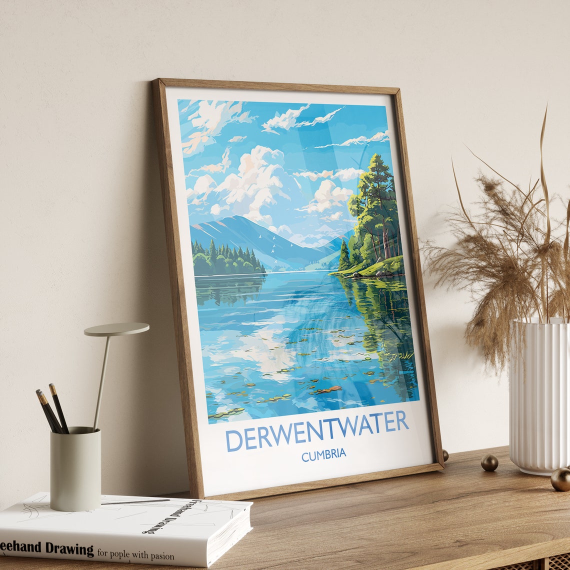 Derwentwater Cumbria Mirror Lake Forested Island Scenic Poster - Image 3