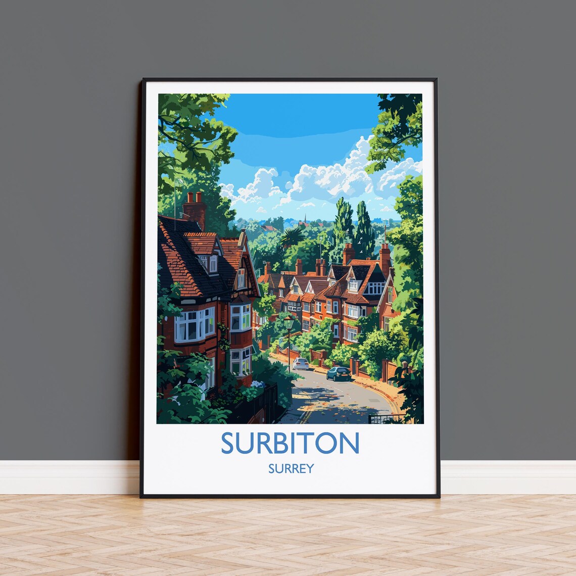 Surbiton Surrey Victorian Street Vintage Travel Poster England Art