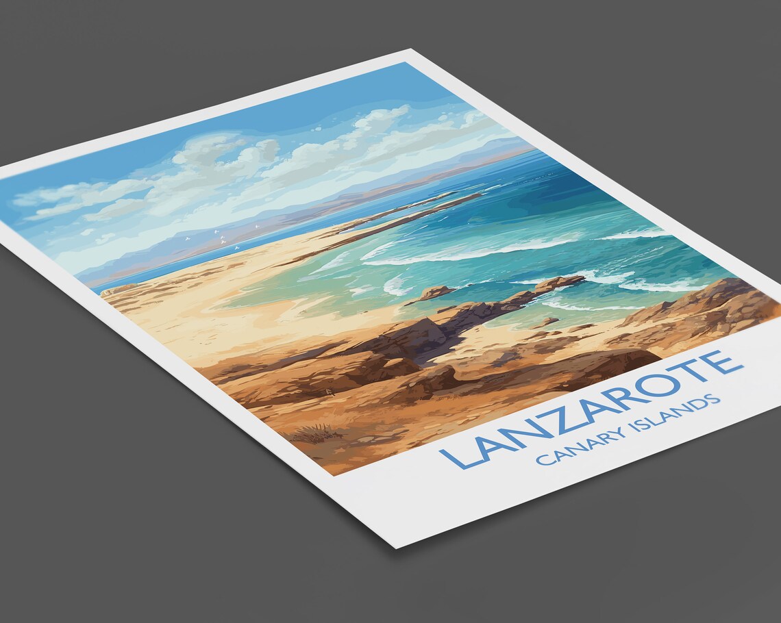 Lanzarote Canary Islands Sandy Beach Turquoise Bay Travel Poster - Image 2