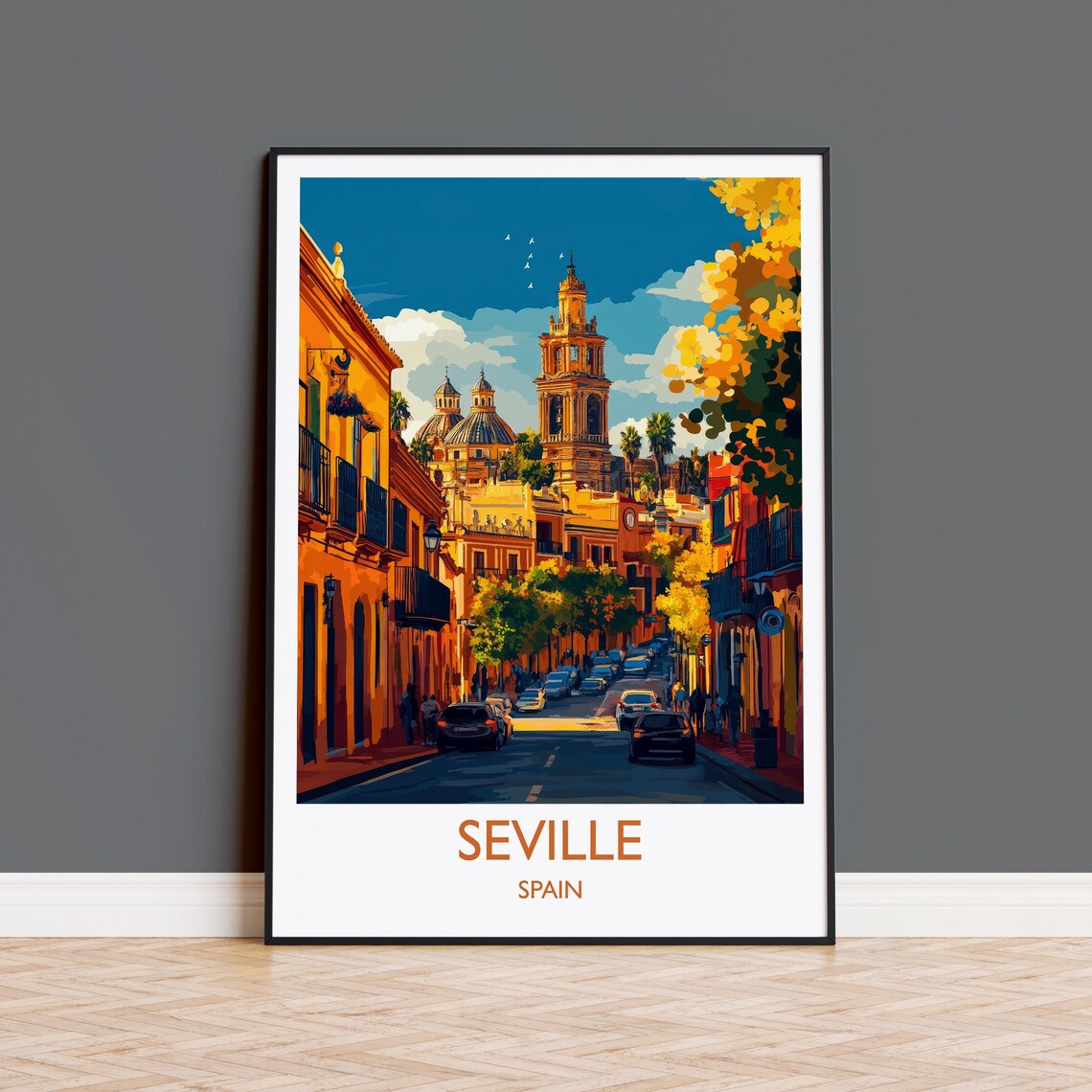 Seville Golden Hour Street Church Dome Glowing Light View Poster