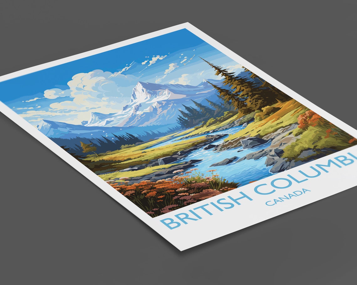 British Columbia Canada Mountain River Valley Summer Scene Poster - Image 2