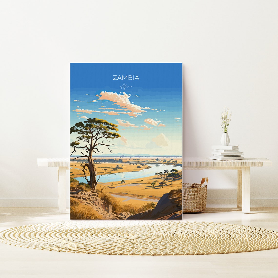 Zambia Africa Bright Savanna River Valley Landscape Travel Poster - Image 2