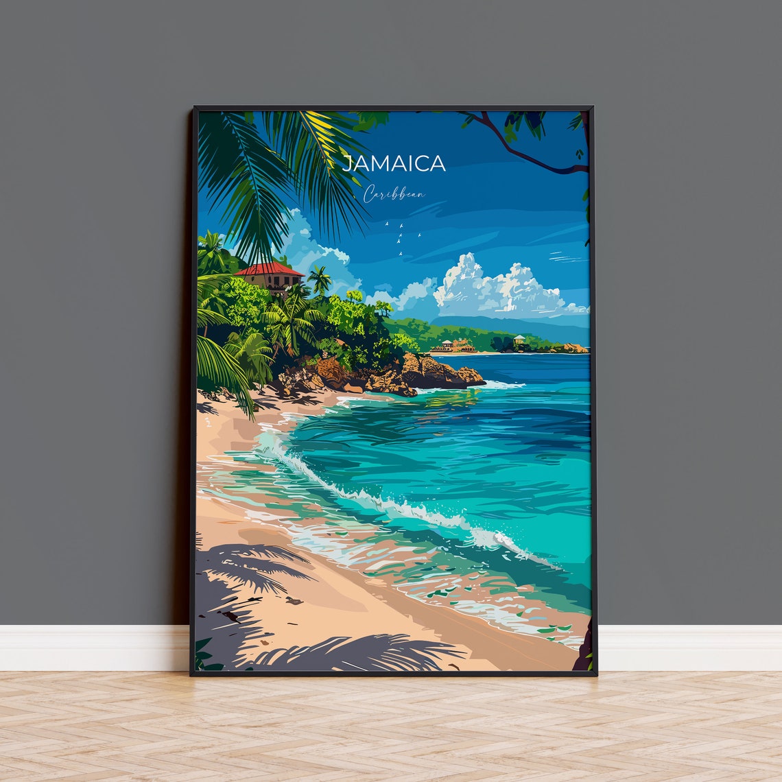 Jamaica Caribbean Palm Fringed Turquoise Beach Travel Poster